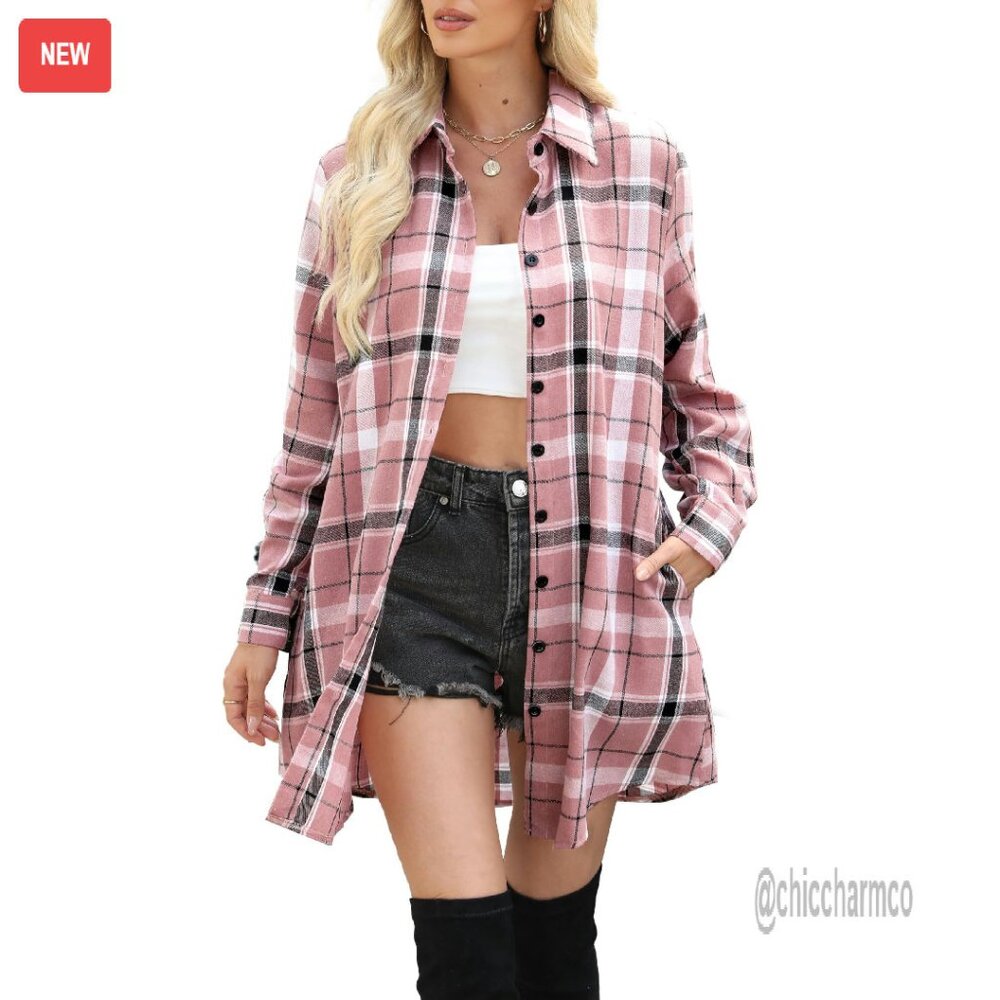 Lightweight Flannel Shacket Button Down Long Slee… - image 1